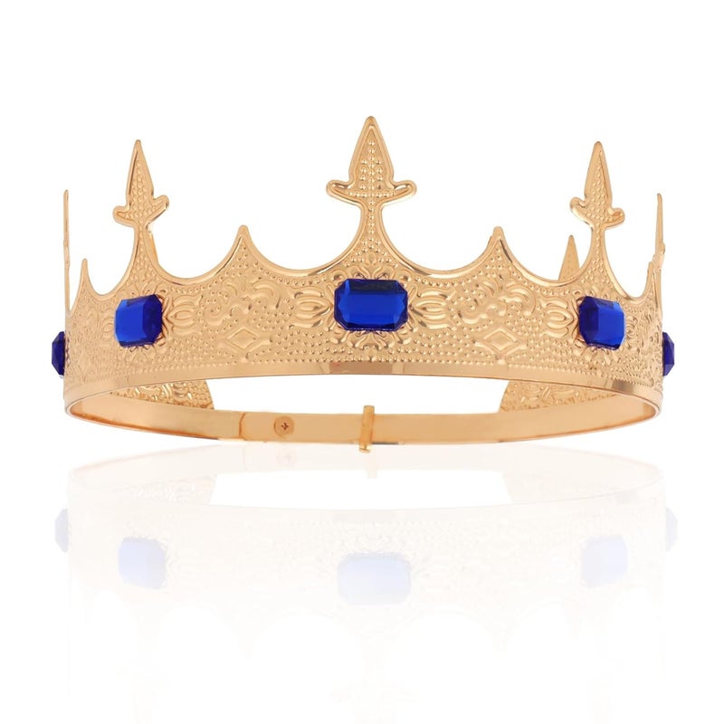 Amariver King Crown for Men Medieval Headpiece with Sparkling Blue Crystals Gold Tiara for Men Birthday Crown Prom Halloween Accessories - Image 1